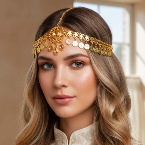 Sequins Head Chain Gold Festival Boho Headpiece for Women Girls One Size main image 6